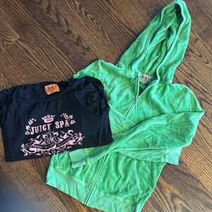 Juicy Couture Classic Terry Green Hoodie and Black Tee Set